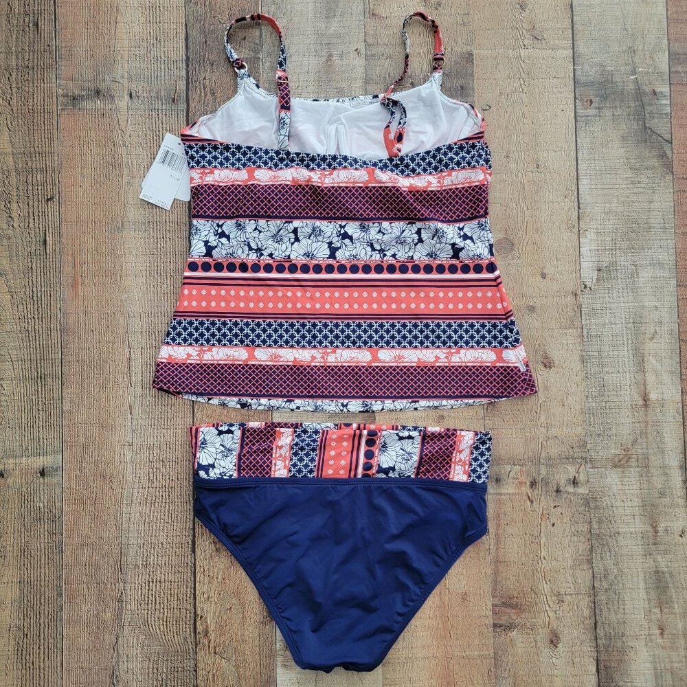 Captiva Coral and Navy Print Tankini Bathing Suit - Picture 2 of 16
